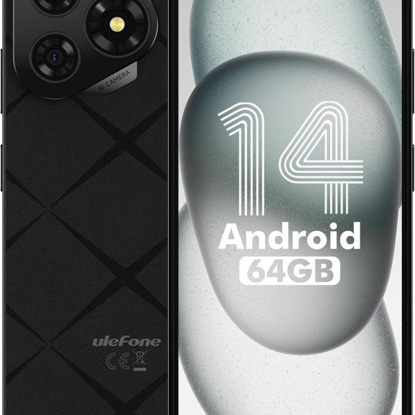 Ulefone Note 19 Unlocked Phones, 6.56" HD+ Display, Android 14, 8-Core 6GB+64GB, 5000mAh Battery, 3-Card Slots, Dual 4G Unlocked Smartphones, 8MP+5MP Camera, GPS/Face Recognition - Black