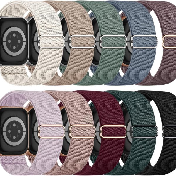 10 Pack Stretchy Bands Compatible with Apple Watch Band 40mm 38mm 41mm 42mm 44mm 45mm 46mm 49mm Women Men, Water-Resistant Solo Loop Elastic Sport Straps for iWatch Series 11 10 9 8 7 6 5 4 3 SE Ultra