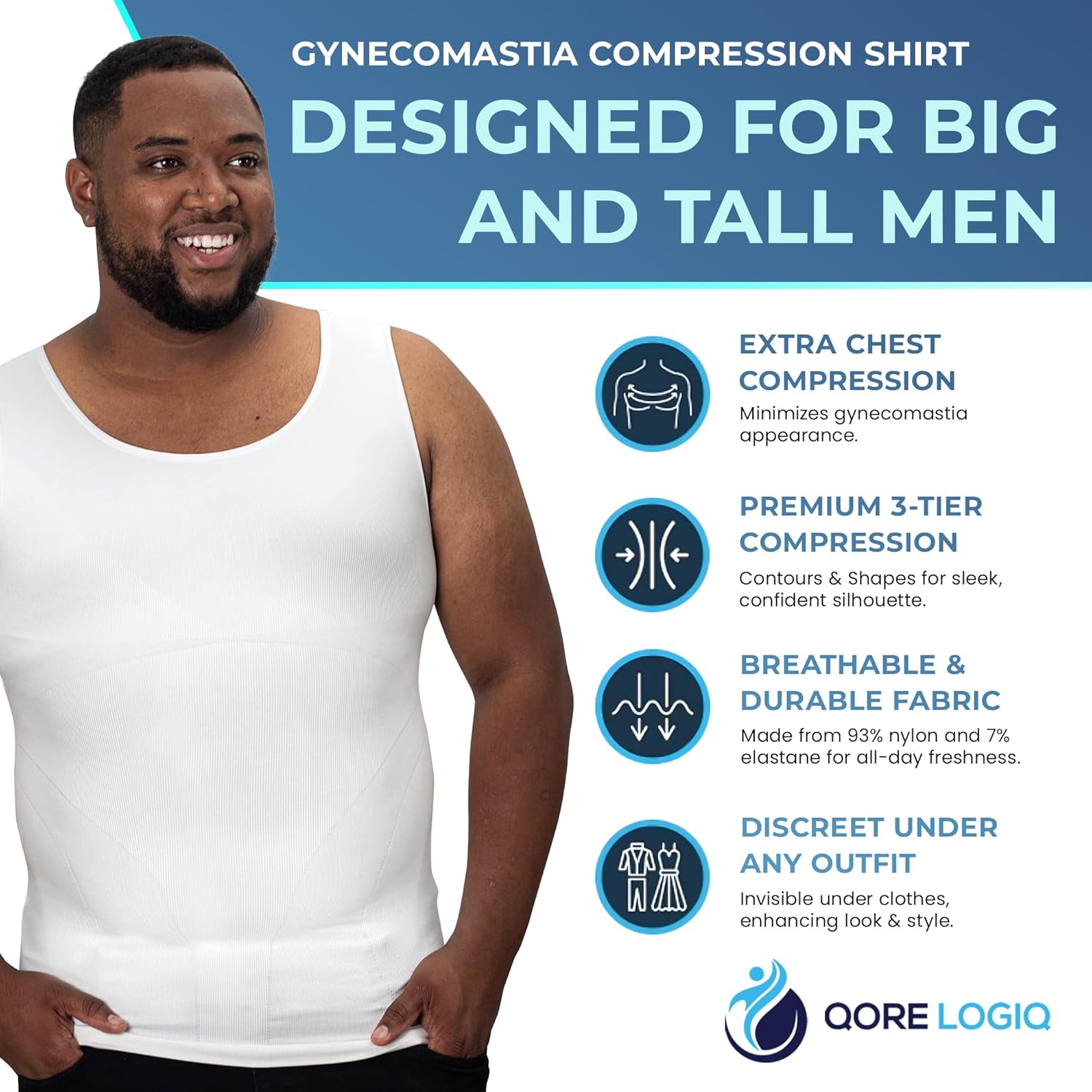 QORE LOGIQ Gynecomastia Compression Shirts for Men - Sleeveless Slimming Undershirts Tummy Control and Body Shaper Tank Top 3 QORE LOGIQ Gynecomastia Compression Shirts for Men - Sleeveless Slimming Undershirts Tummy Control and Body Shaper Tank Top - Image 3