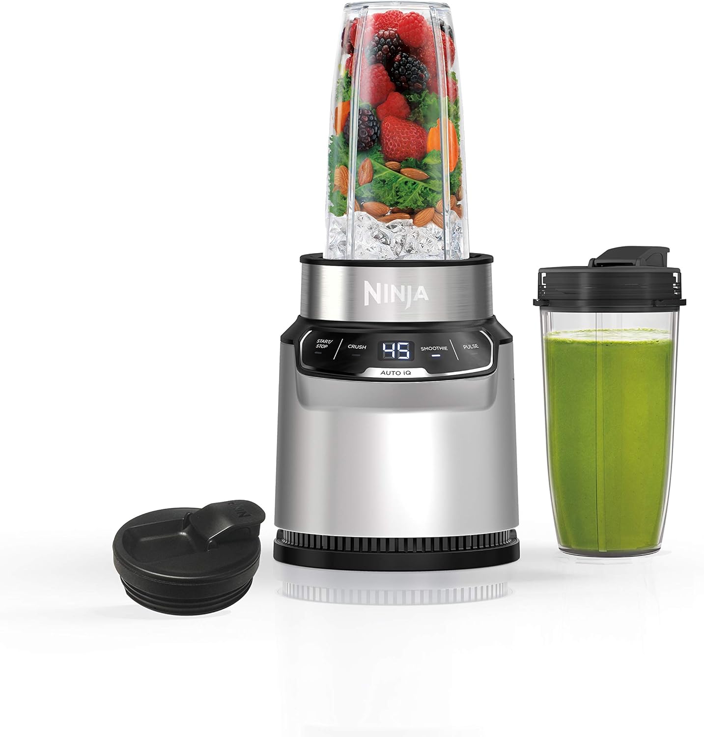 Ninja | Blender | Nutri Pro | Single Serve | Ninja | Blender | Nutri Pro | Single Serve | For Smoothies, Salsa, Shakes and Frozen Drinks | Includes 2 Smoothie Cups & Lids | Crushes Ice, Fruit & Veggies |Silver | BN401
