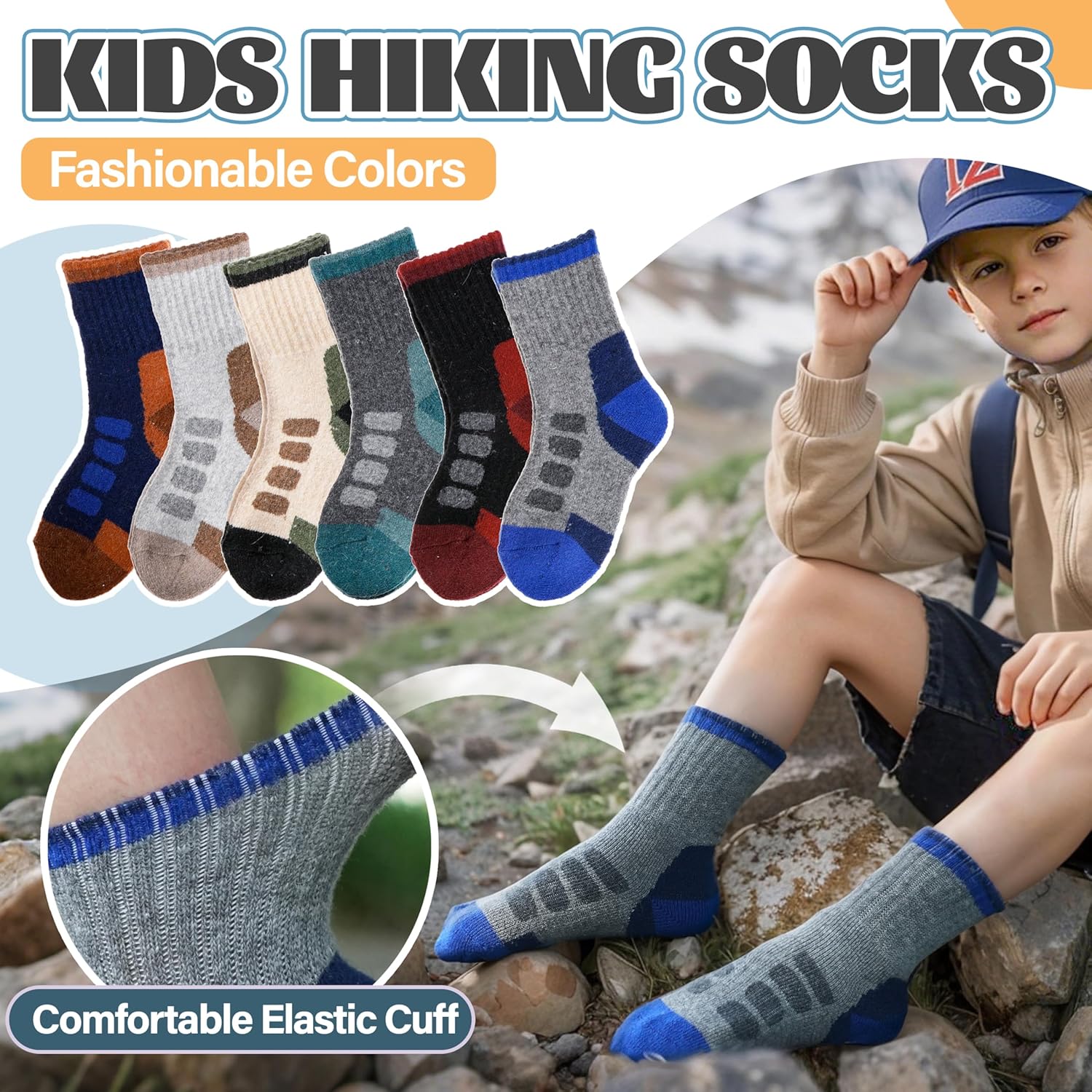 Anlisim Kids Merino Wool Hiking Socks Boys Girls Toddlers Thermal Winter Warm Boot Thick Cushion Gift Socks 6 Pairs 3 Anlisim Kids Merino Wool Hiking Socks Boys Girls Toddlers Thermal Winter Warm Boot Thick Cushion Gift Socks 6 Pairs - Image 3