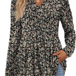 WIHOLL Womens Tops Long Sleeve Fall Shirts Babydoll Peplum Tops for Women V Neck Tunic Dressy Casual Blouses