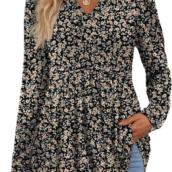 WIHOLL Womens Tops Long Sleeve Fall Shirts Babydoll Peplum Tops for Women V Neck Tunic Dressy Casual Blouses