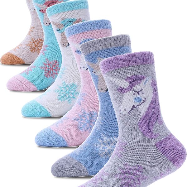 ProEtrade Merino Wool Socks for Kids Toddlers Boys Girls Thick Thermal Warm Winter Hiking Heavy Cozy Crew Socks 6 Pack