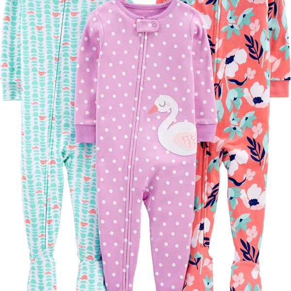 Simple Joys by Carter's Girls' 3-Pack Snug Fit Footed Cotton Pajamas