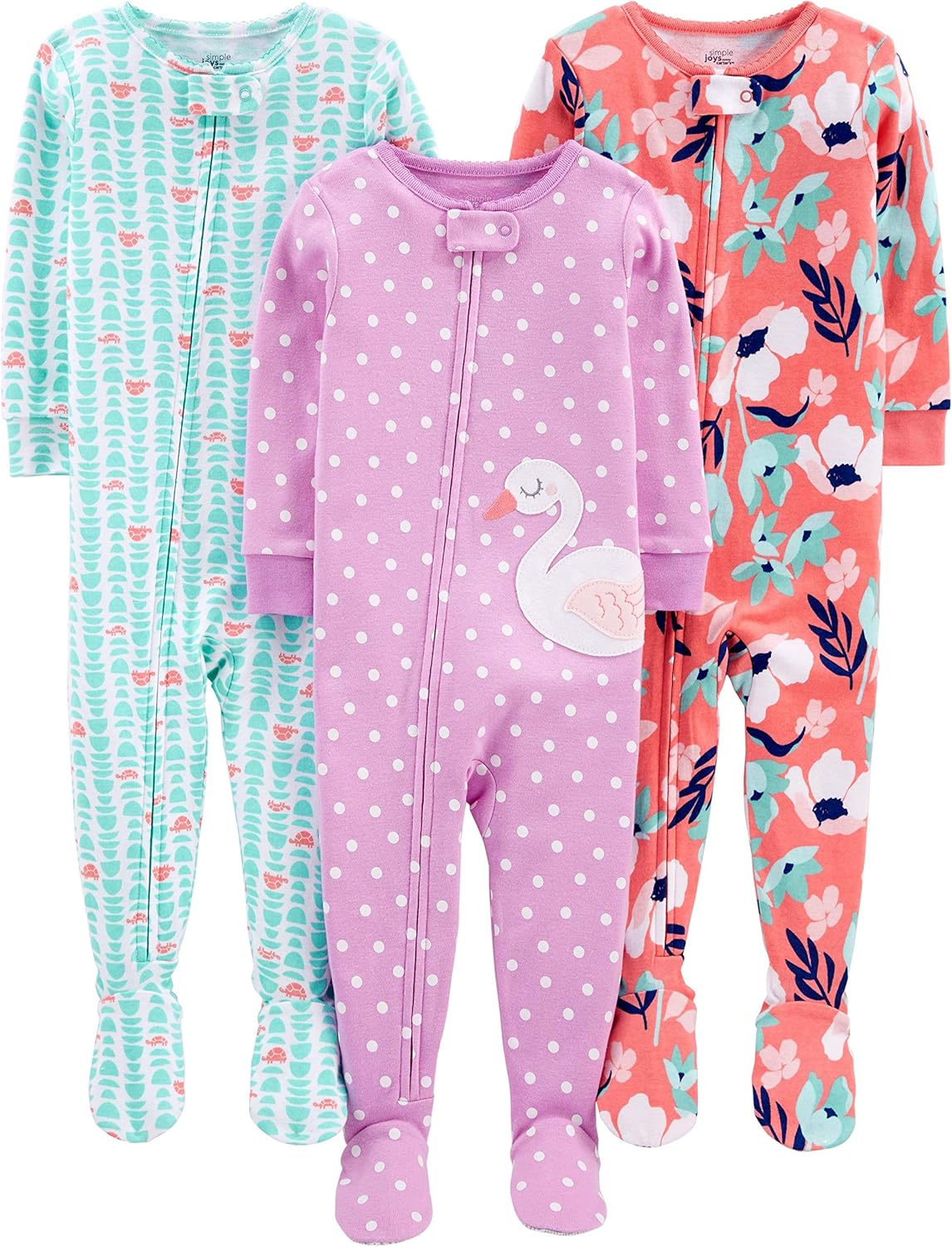 Simple Joys by Carter's Girls' 3-Pack Snug Fit Footed Cotton Pajamas 1 Simple Joys by Carter's Girls' 3-Pack Snug Fit Footed Cotton Pajamas