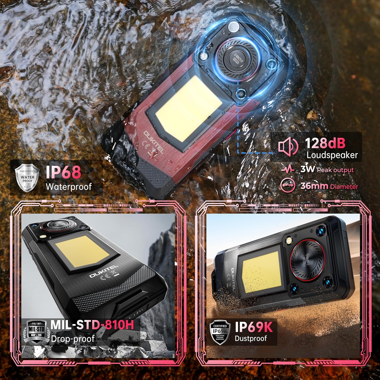 OUKITEL WP56 Rugged Smartphone 5G, 16000mAh/45W, 36GB +512GB/2TB Android 15 Rugged Phone Unlocked, 1000-Lumen Camping Light, 6.8" FHD+ 120Hz, 108MP+32MP, 128dB Loud Speaker Waterproof, NFC/GPS/OTG 6 OUKITEL WP56 Rugged Smartphone 5G, 16000mAh/45W, 36GB +512GB/2TB Android 15 Rugged Phone Unlocked, 1000-Lumen Camping Light, 6.8" FHD+ 120Hz, 108MP+32MP, 128dB Loud Speaker Waterproof, NFC/GPS/OTG - Image 6