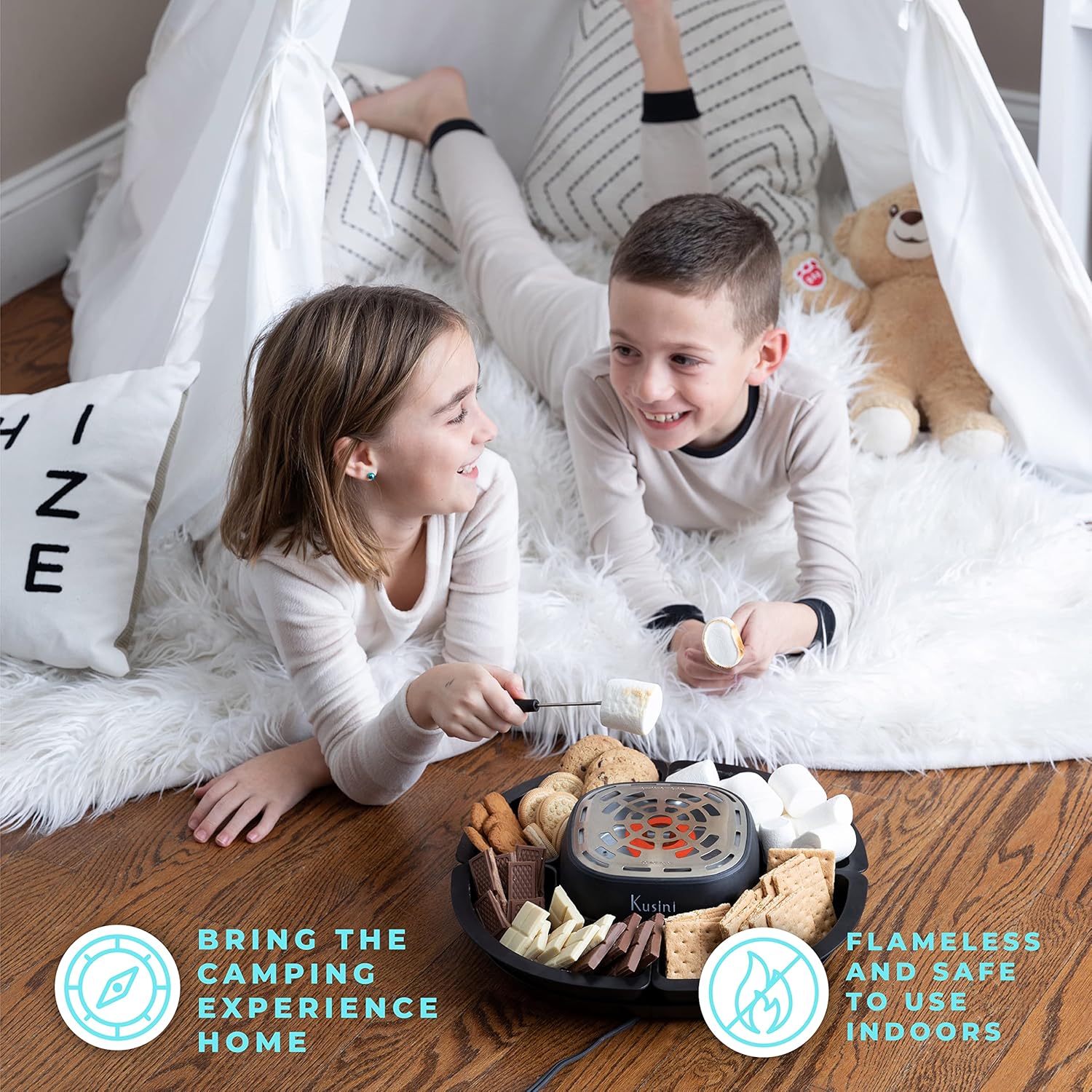 Kusini Smores Maker Tabletop Indoor - Flameless Electric Marshmallow Roaster – 4 Detachable Trays & 4 Roasting Forks – Gift Set & Date Night Idea. Movie Night Supplies & Housewarming Gift 3 Kusini Smores Maker Tabletop Indoor - Flameless Electric Marshmallow Roaster – 4 Detachable Trays & 4 Roasting Forks – Gift Set & Date Night Idea. Movie Night Supplies & Housewarming Gift - Image 3