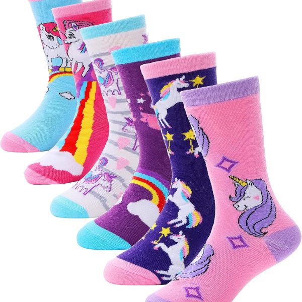 Anlisim Girls Socks Cute Animal Pattern Cartoon Novelty Fashion Soft Cotton Socks 6 Pairs