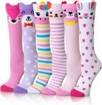 Girls Knee High Socks Kids Crazy Fun Gift Silly Tall Boot Cute Animal Cotton Long Socks 6 Pairs