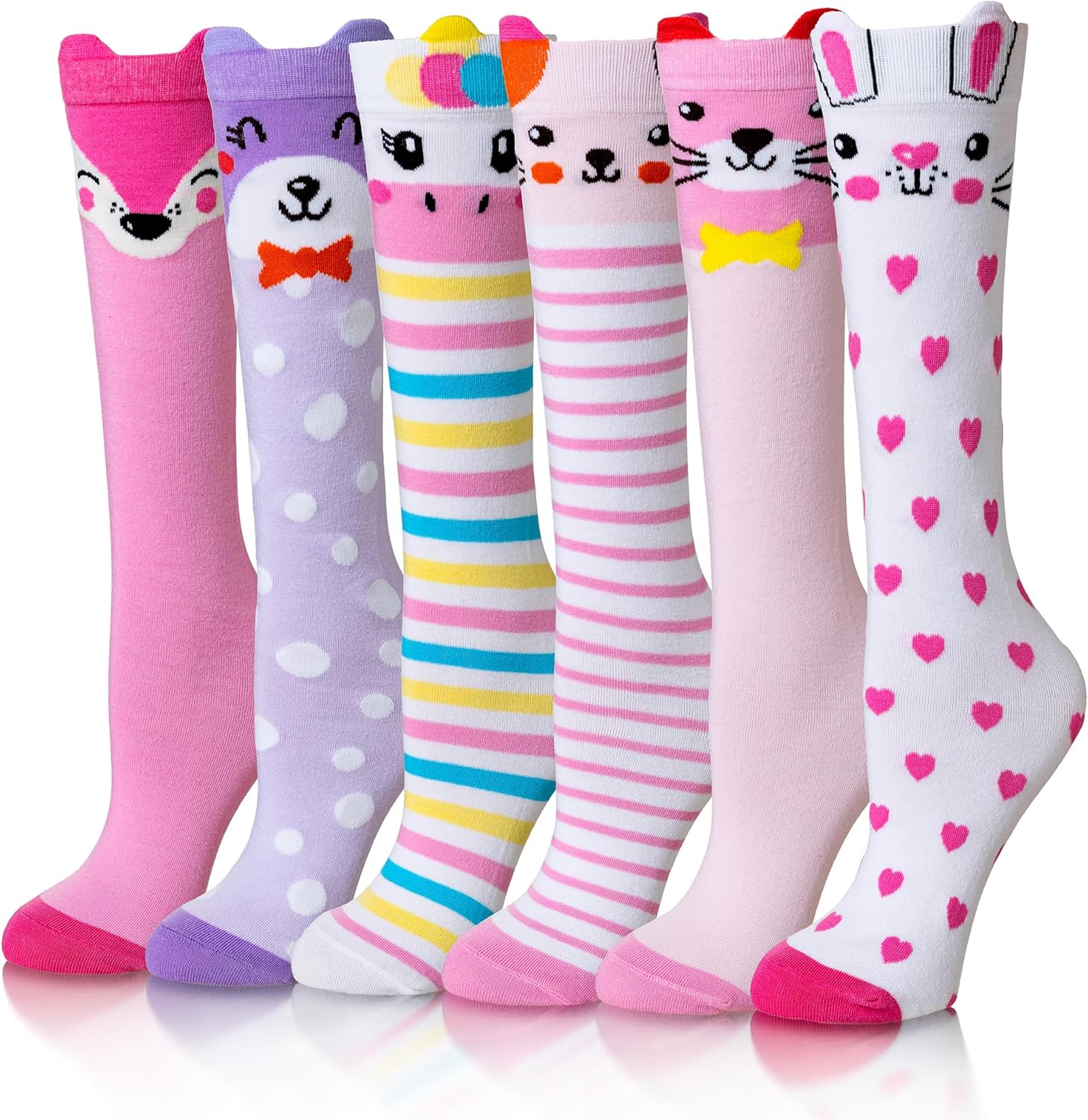 Girls Knee High Socks Kids Crazy Fun Gift Silly Tall Girls Knee High Socks Kids Crazy Fun Gift Silly Tall Boot Cute Animal Cotton Long Socks 6 Pairs