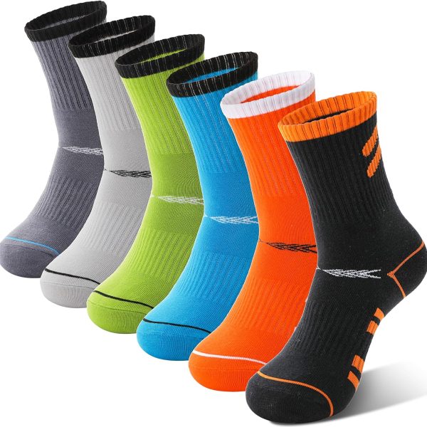 Sandsuced 6 Pairs Kids Boys Socks Athletic Basketball Sport Youth Crew Cotton Soft Breathable Socks for Outdoor