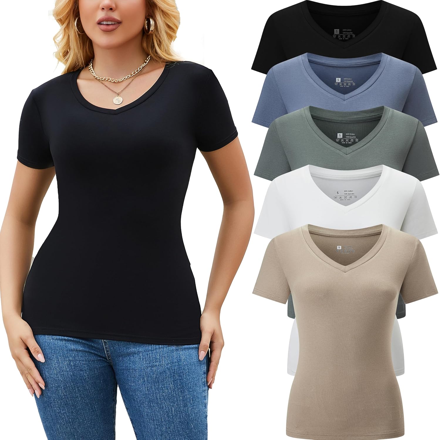 5 Pack Womens T Shirts Short Sleeve Basic Tees V Neck Fashion Tops Slim Fit Casual Summer Outfits Clothes 2025 1 5 Pack Womens T Shirts Short Sleeve Basic Tees V Neck Fashion Tops Slim Fit Casual Summer Outfits Clothes 2025
