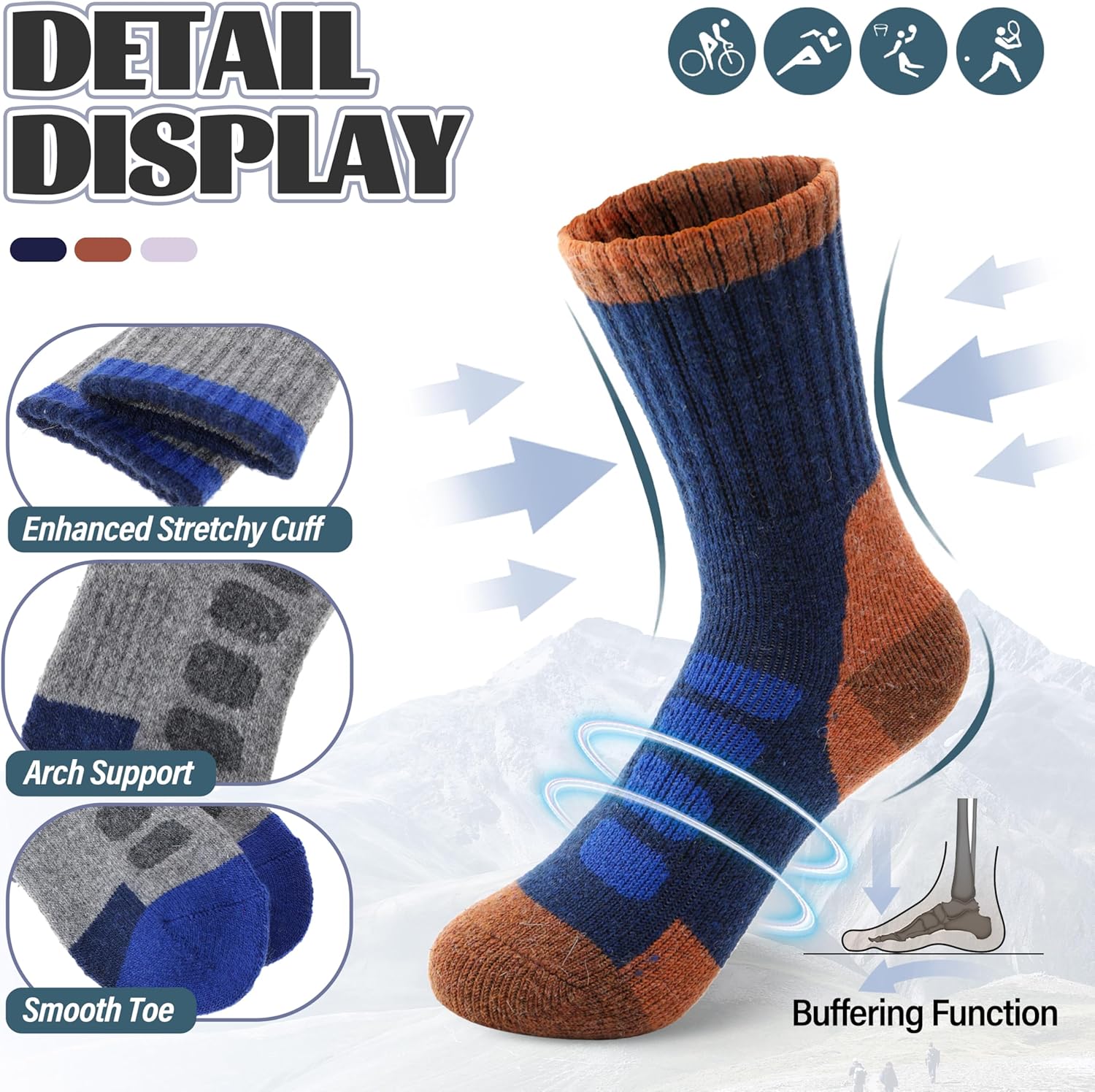 Anlisim Kids Merino Wool Hiking Socks Boys Girls Toddlers Thermal Winter Warm Boot Thick Cushion Gift Socks 6 Pairs 5 Anlisim Kids Merino Wool Hiking Socks Boys Girls Toddlers Thermal Winter Warm Boot Thick Cushion Gift Socks 6 Pairs - Image 5