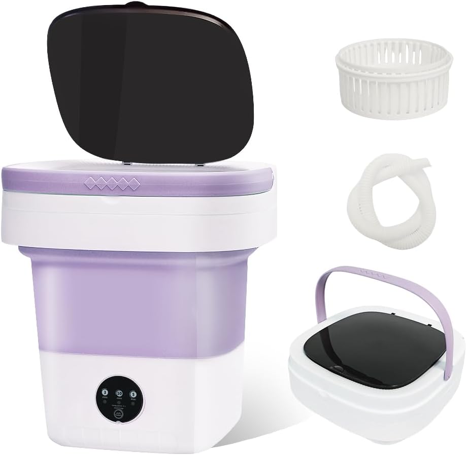 Portable Washing Machine, 16L Mini Foldable Washer with Spin Basket 3 Cleaning Modes, Small Collapsible Laundry Machine for Travel, Apartment, Home, and Camping,Purple 1 Portable Washing Machine, 16L Mini Foldable Washer with Spin Basket 3 Cleaning Modes, Small Collapsible Laundry Machine for Travel, Apartment, Home, and Camping,Purple