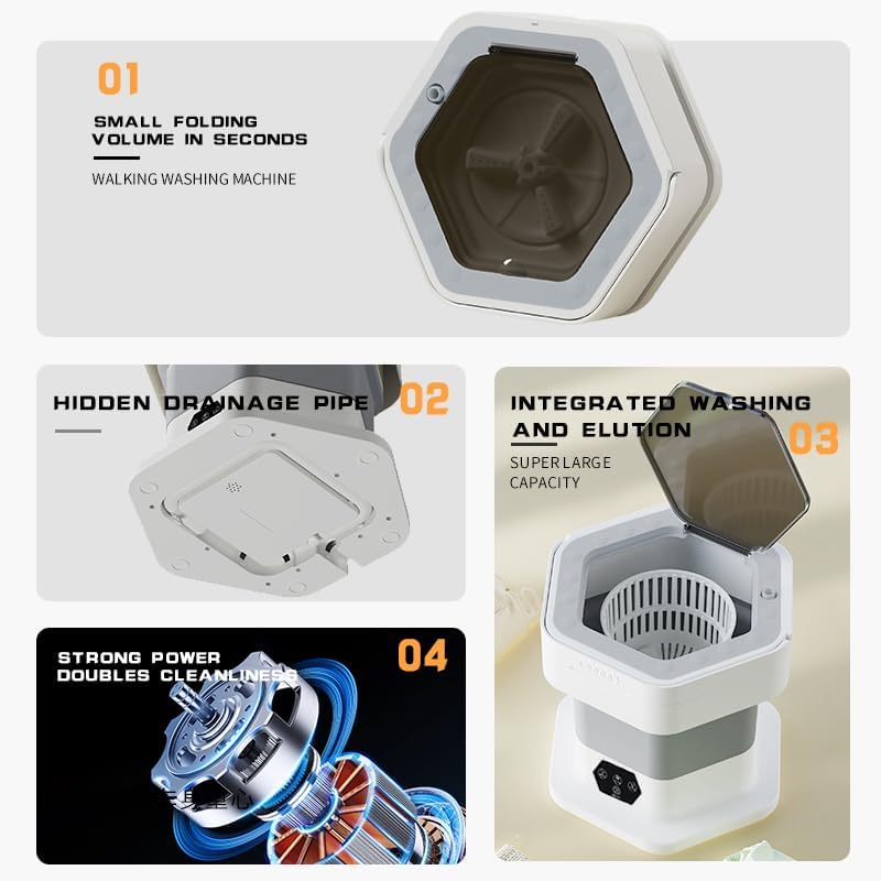 Portable Washing Machine 8L, Foldable Mini Washer & Spin Dryer with 3 Modes, Deep Cleaning for Underwear/Baby Clothes, Compact Laundry for Apartment, Dorm, Camping, RV, Travel - Purple 5 Portable Washing Machine 8L, Foldable Mini Washer & Spin Dryer with 3 Modes, Deep Cleaning for Underwear/Baby Clothes, Compact Laundry for Apartment, Dorm, Camping, RV, Travel - Purple - Image 5