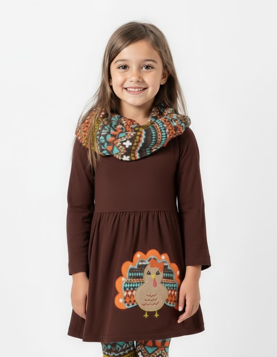 Unique Baby Girls Kids Toddler 3pc Outfit Set Long Sleeve Stretch Tunic Top Leggings and Scarf 3 Unique Baby Girls Kids Toddler 3pc Outfit Set Long Sleeve Stretch Tunic Top Leggings and Scarf - Image 3