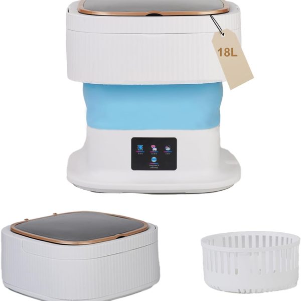 18L Portable Washing Machine, Foldable Mini Washer with 3 Modes, Small Laundry Washer for Clothes, Underwear, Apartments and Travel (Blue)