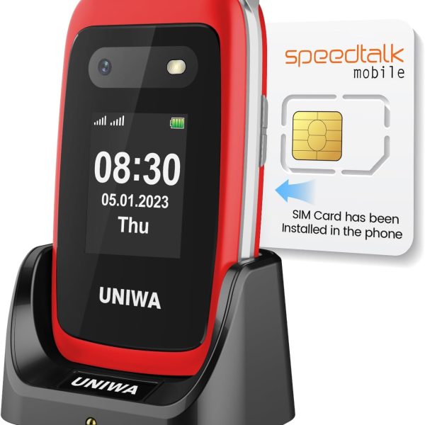 Mosthink 4G Unlocked Flip Cell Phone for Seniors with Speed Talk SIM Card, SOS Big Button Basic Cell Phone for Elderly, 2.4'' HD Display, Clear Sound, 1450mAh Battery with Charging Dock