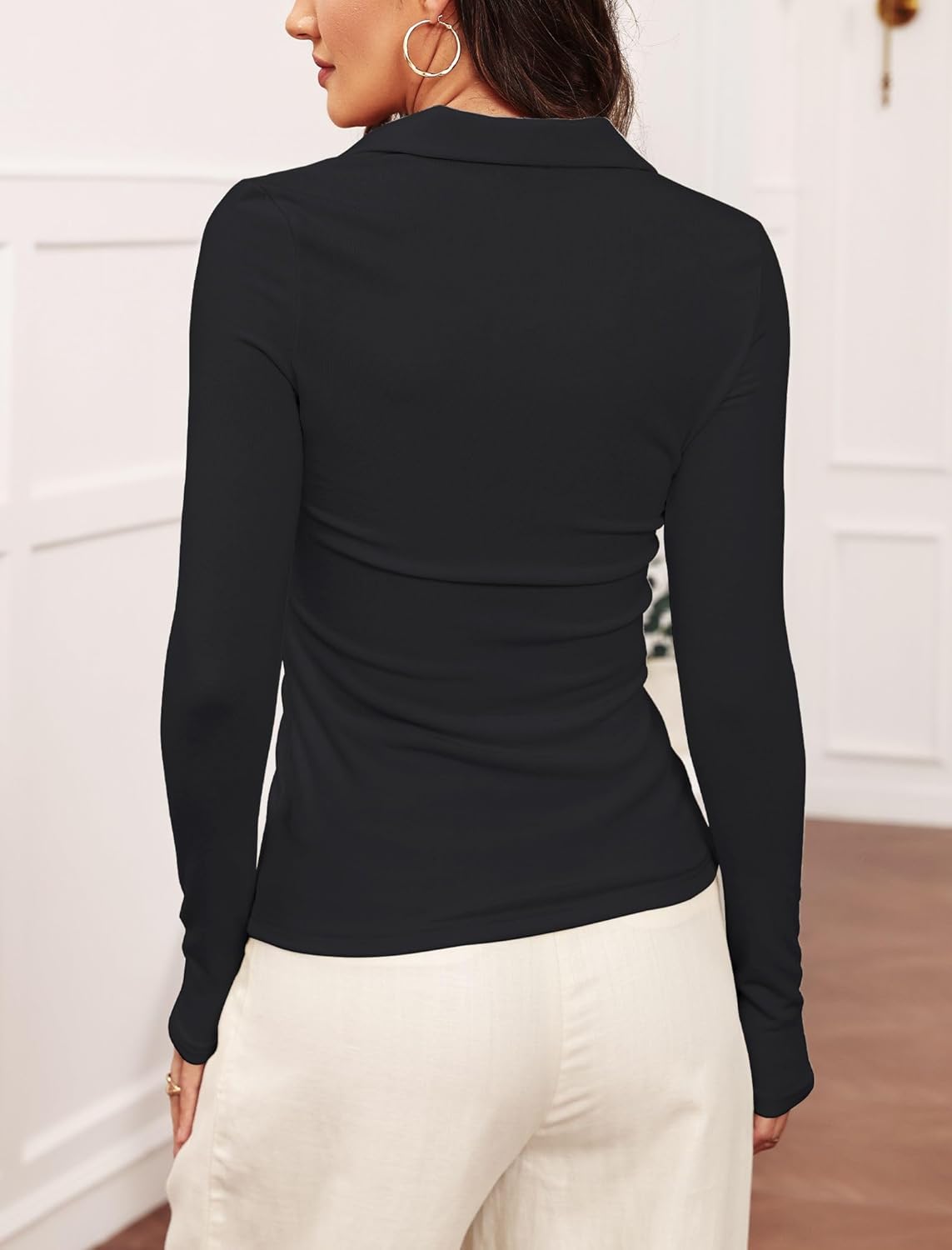 Prettywear Womens Long Sleeve Polo Shirts Business Casual Work Tops Blouse Fitted Collared V Neck Shirt 2025 Fall Clothes 5 Prettywear Womens Long Sleeve Polo Shirts Business Casual Work Tops Blouse Fitted Collared V Neck Shirt 2025 Fall Clothes - Image 5