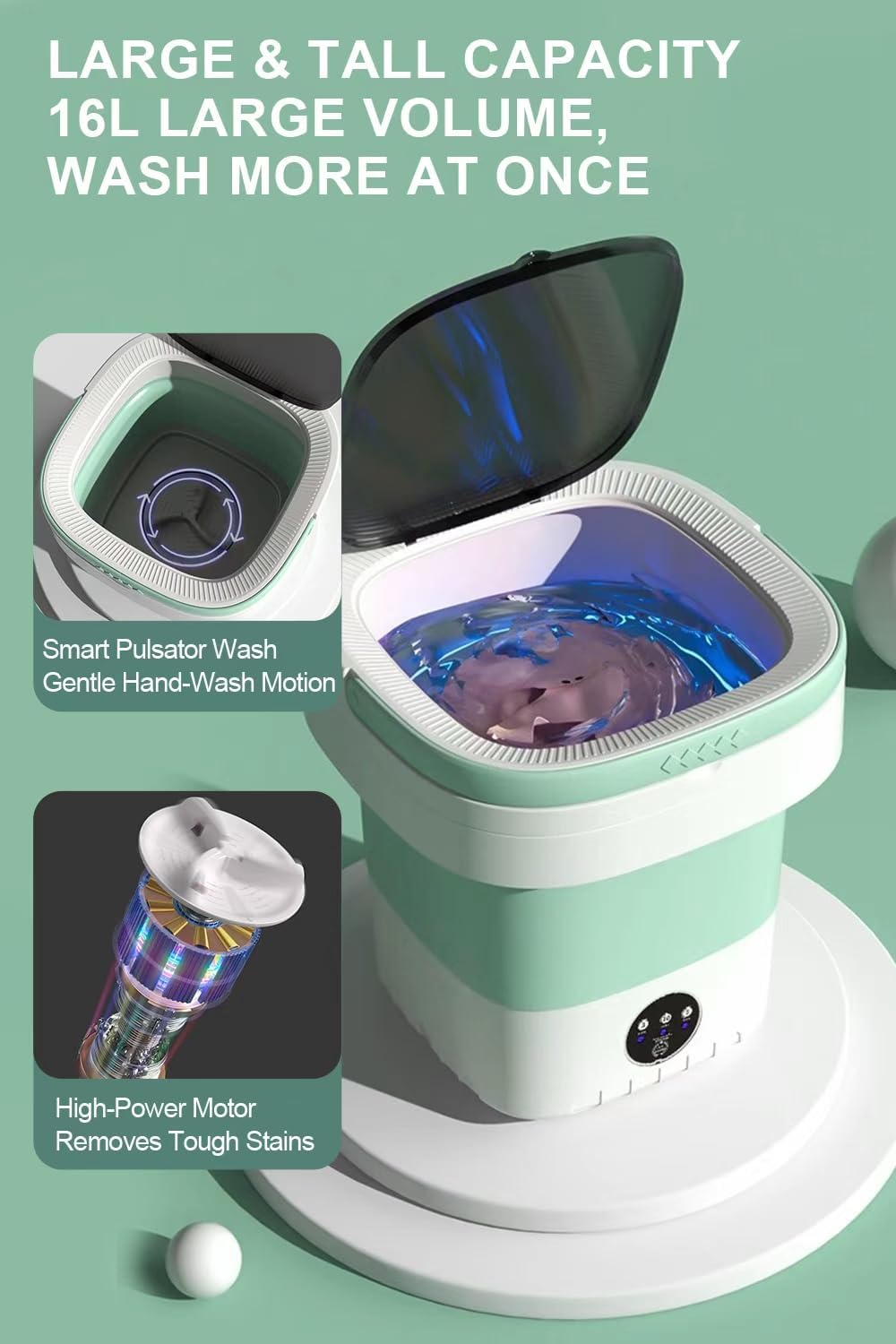 Portable Washing Machine, 16L Mini Foldable Washer with Spin Basket 3 Cleaning Modes, Small Collapsible Laundry Machine for Travel, Apartment, Home, and Camping,Purple 3 Portable Washing Machine, 16L Mini Foldable Washer with Spin Basket 3 Cleaning Modes, Small Collapsible Laundry Machine for Travel, Apartment, Home, and Camping,Purple - Image 3