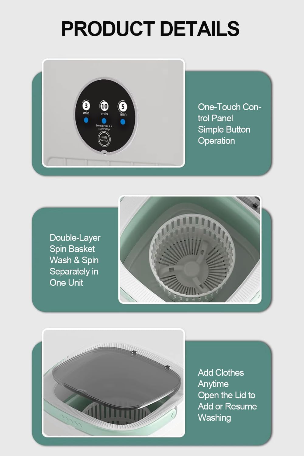 Portable Washing Machine, 16L Mini Foldable Washer with Spin Basket 3 Cleaning Modes, Small Collapsible Laundry Machine for Travel, Apartment, Home, and Camping,Purple 6 Portable Washing Machine, 16L Mini Foldable Washer with Spin Basket 3 Cleaning Modes, Small Collapsible Laundry Machine for Travel, Apartment, Home, and Camping,Purple - Image 6