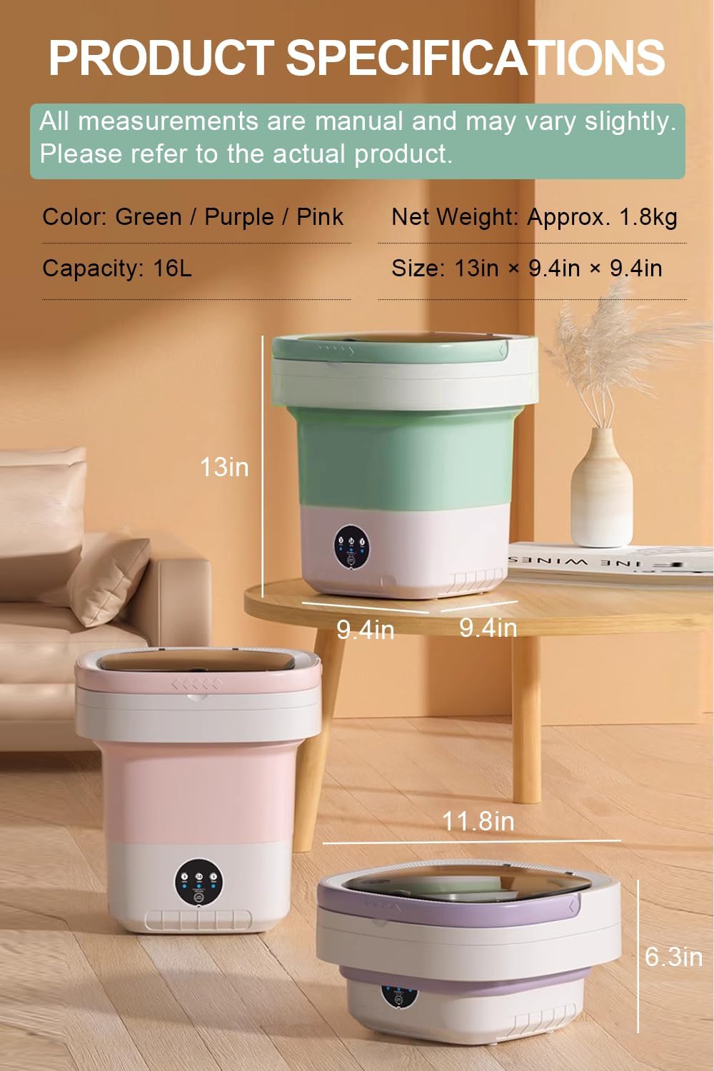 Portable Washing Machine, 16L Mini Foldable Washer with Spin Basket 3 Cleaning Modes, Small Collapsible Laundry Machine for Travel, Apartment, Home, and Camping,Purple 7 Portable Washing Machine, 16L Mini Foldable Washer with Spin Basket 3 Cleaning Modes, Small Collapsible Laundry Machine for Travel, Apartment, Home, and Camping,Purple - Image 7