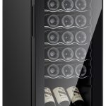 Mini Wine Fridge-Black, 18 Bottles Low Noise Compressor Wine Cooler, Freestanding Wine Cellar with Glass Door and Digital Temperature Control, 14 Inch Wine Refrigerator for Bar, Home & Office