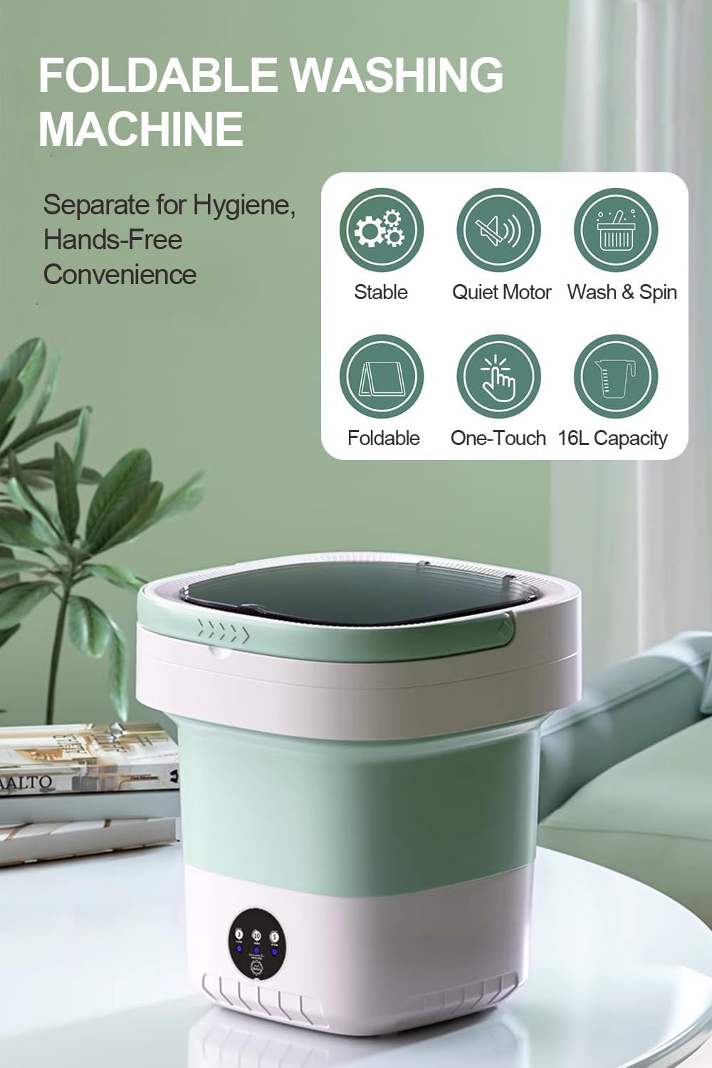 Portable Washing Machine, 16L Mini Foldable Washer with Spin Basket 3 Cleaning Modes, Small Collapsible Laundry Machine for Travel, Apartment, Home, and Camping,Purple 2 Portable Washing Machine, 16L Mini Foldable Washer with Spin Basket 3 Cleaning Modes, Small Collapsible Laundry Machine for Travel, Apartment, Home, and Camping,Purple - Image 2