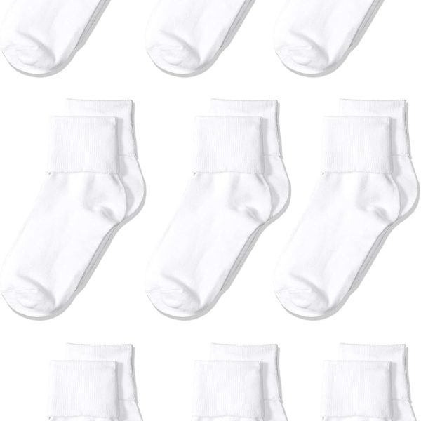 Reddit Deals | Shop the Best Online Deals 5 Amazon Essentials Girls and Toddlers' Cotton Blend Uniform Turn Cuff Socks, 9 Pairs