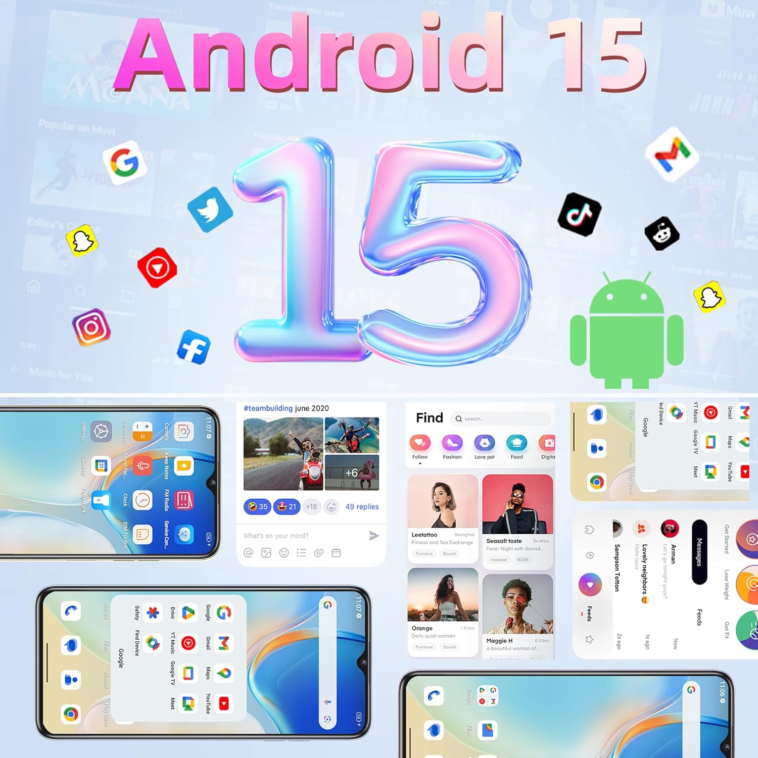 OUKITEL C1 Android 15 Cell Phone Unlocked 2025-16GB+128GB(TF 1TB), 6.52'' Waterdrop Screen, 5150mAh Battery Smartphone, 13MP Camera Octa Core, 4G Triple SIM, Fingerprint/3.5mm Jack/GPS,Blue 2 OUKITEL C1 Android 15 Cell Phone Unlocked 2025-16GB+128GB(TF 1TB), 6.52'' Waterdrop Screen, 5150mAh Battery Smartphone, 13MP Camera Octa Core, 4G Triple SIM, Fingerprint/3.5mm Jack/GPS,Blue - Image 2