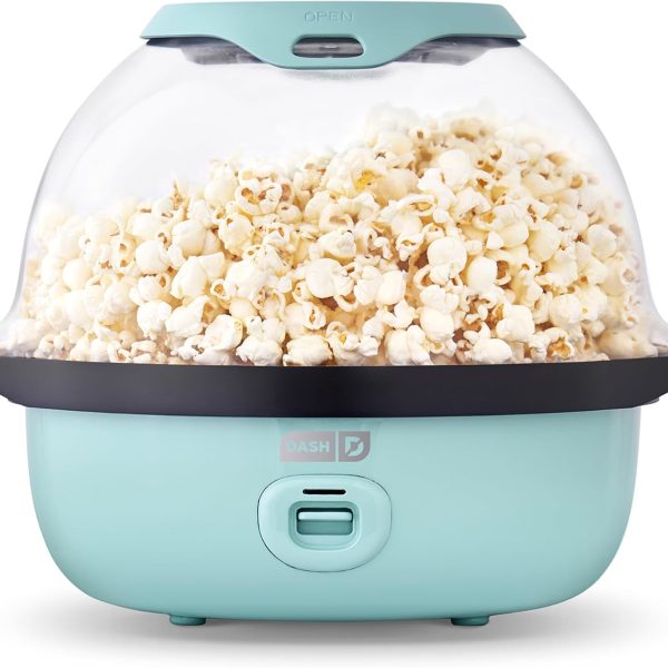Dash SmartStore Deluxe Stirring Popcorn Maker - Hot Oil Electric Popcorn Popper with Butter-Warming Tray, Clear Serving Bowl, Storage Lid & Measuring Cup - 24 Cups, Aqua