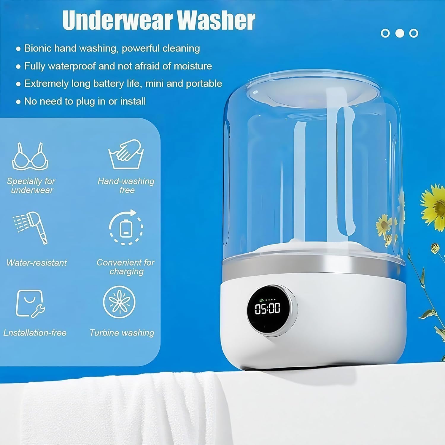 Underwear Washing Machine, 1.2L Mini Portable Washing Machine, Rechargeable Cordless Underwear Washer Deep Cleans Small Clothes for Apartment, Dorm, RV, Travel & Hotel Use 5 Underwear Washing Machine, 1.2L Mini Portable Washing Machine, Rechargeable Cordless Underwear Washer Deep Cleans Small Clothes for Apartment, Dorm, RV, Travel & Hotel Use - Image 5
