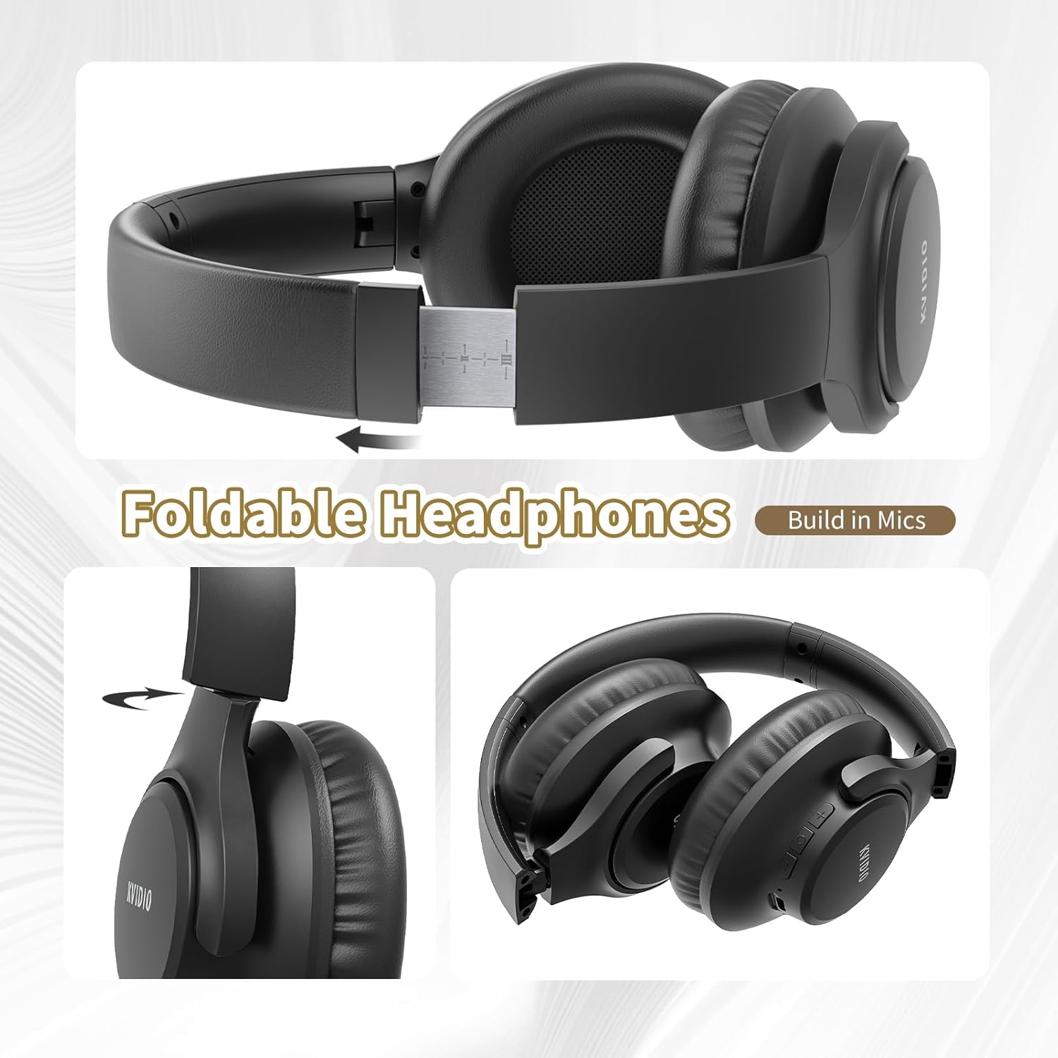 KVIDIO Bluetooth Headphones Over Ear, 65 Hours Playtime Wireless Headphones with Microphone, Foldable Lightweight Headset with Deep Bass, HiFi Stereo Sound Low Latency for Travel Work Cellphone 7 KVIDIO Bluetooth Headphones Over Ear, 65 Hours Playtime Wireless Headphones with Microphone, Foldable Lightweight Headset with Deep Bass, HiFi Stereo Sound Low Latency for Travel Work Cellphone - Image 7