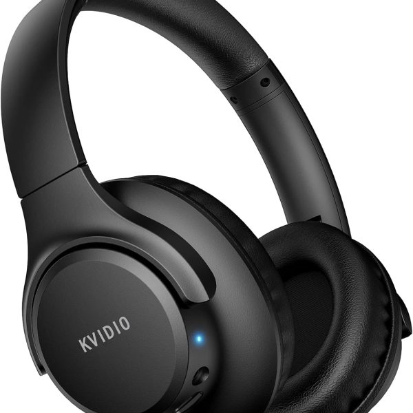 KVIDIO Bluetooth Headphones Over Ear, 65 Hours Playtime Wireless Headphones with Microphone, Foldable Lightweight Headset with Deep Bass, HiFi Stereo Sound Low Latency for Travel Work Cellphone