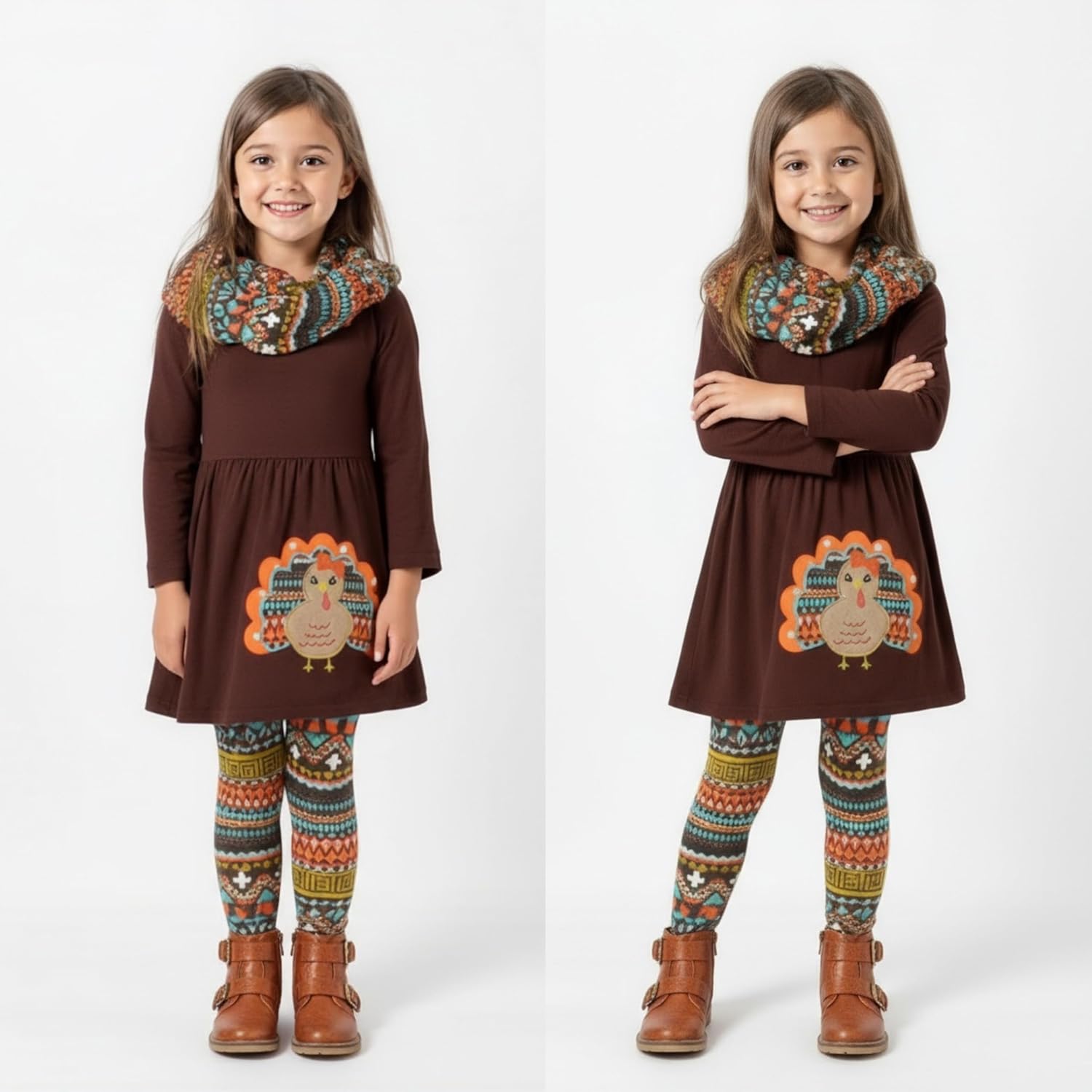 Unique Baby Girls Kids Toddler 3pc Outfit Set Long Sleeve Stretch Tunic Top Leggings and Scarf 4 Unique Baby Girls Kids Toddler 3pc Outfit Set Long Sleeve Stretch Tunic Top Leggings and Scarf - Image 4