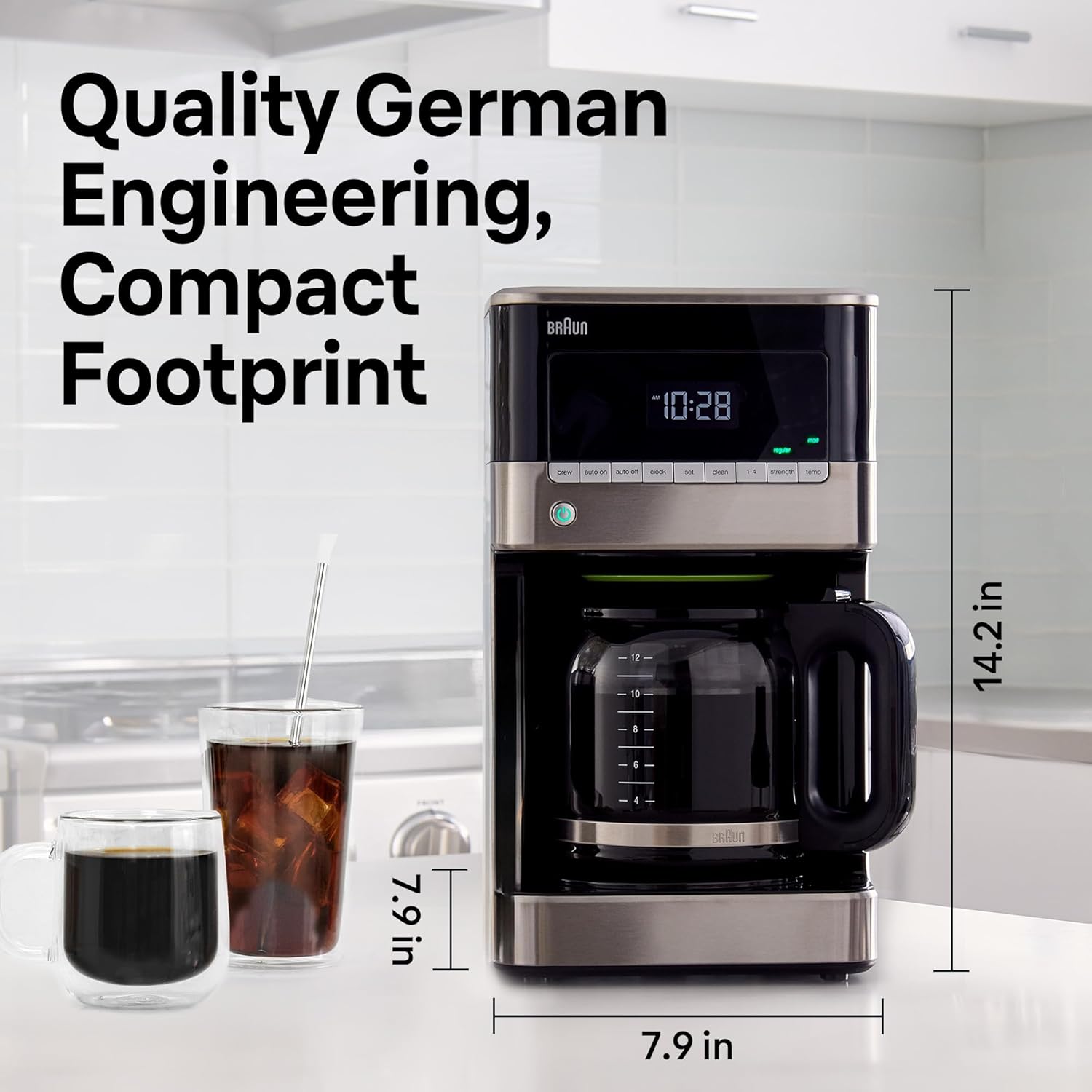 Braun BrewSense 12 Cup Drip Coffee Maker - Pause & Pour Mid Brew, Coffee Machine with 24-Hour Timer & Clock, Bold & Regular Strength, 1-4 Cup Functions, Self Clean, Auto Shutoff, Stainless Steel 3 Braun BrewSense 12 Cup Drip Coffee Maker - Pause & Pour Mid Brew, Coffee Machine with 24-Hour Timer & Clock, Bold & Regular Strength, 1-4 Cup Functions, Self Clean, Auto Shutoff, Stainless Steel - Image 3