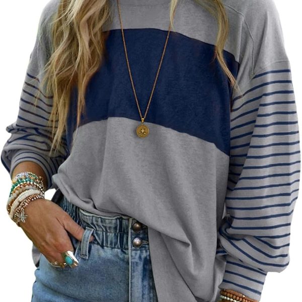 Reddit Deals | Shop the Best Online Deals 4 Dokotoo Long Sleeve Tops Oversized 2025 Trendy Round Crew Neck Casual Color Block Womens Shirts Blouses