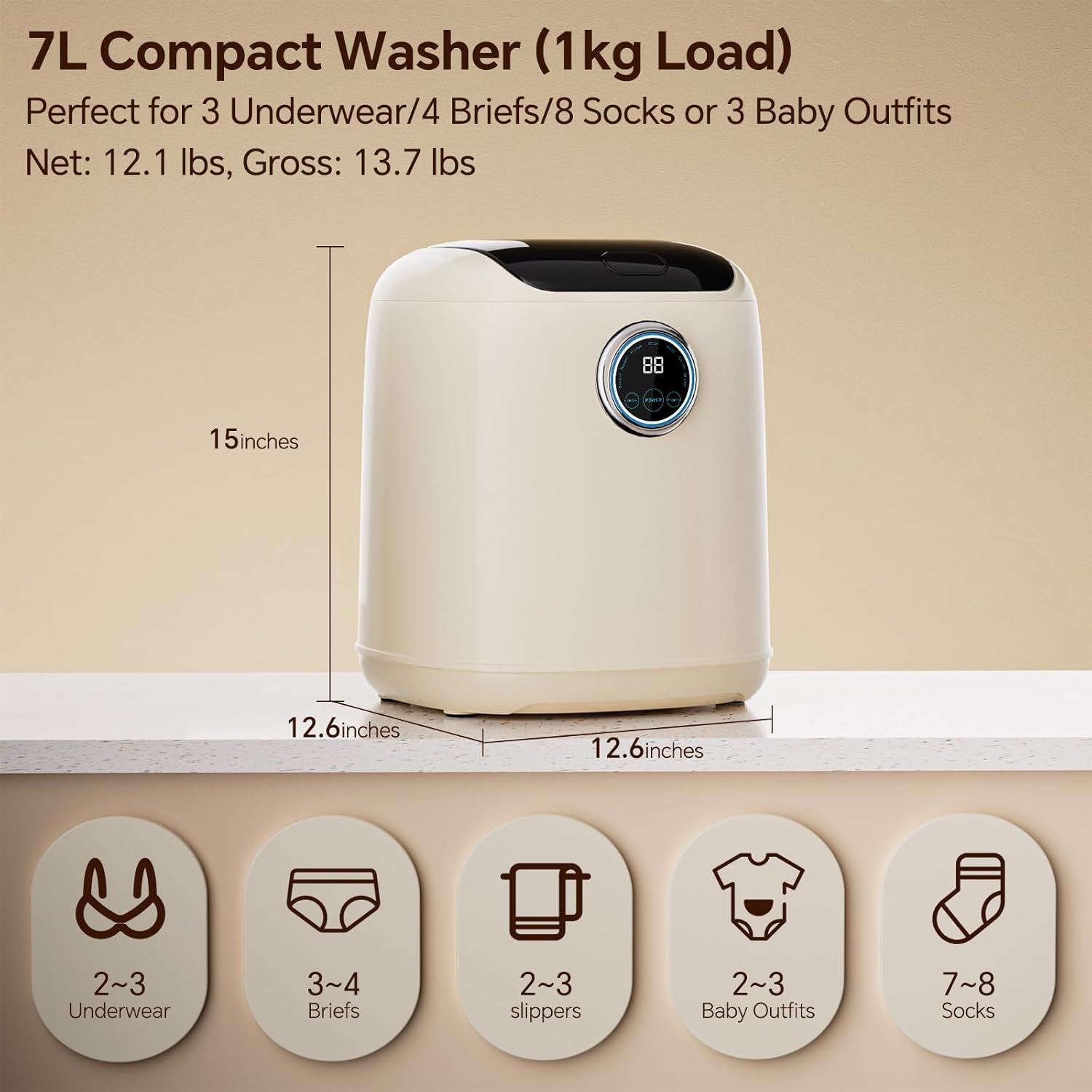 AHERO Fully Automatic Mini Washing Machine with Heated Wash, Spin Dry & Thermal Drying - 7L (1kg Capacity) Portable for Underwear, Socks, Baby Clothes 7 AHERO Fully Automatic Mini Washing Machine with Heated Wash, Spin Dry & Thermal Drying - 7L (1kg Capacity) Portable for Underwear, Socks, Baby Clothes - Image 7