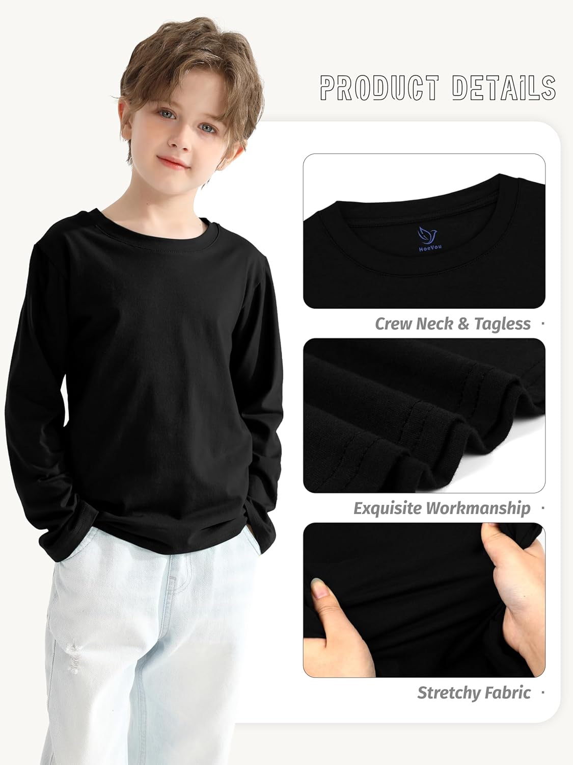5 Pack Boys Long Sleeve Shirts Cotton T-Shirts Youth Boys Long Sleeve Shirts Multipack Basic Tees Tagless 3 5 Pack Boys Long Sleeve Shirts Cotton T-Shirts Youth Boys Long Sleeve Shirts Multipack Basic Tees Tagless - Image 3