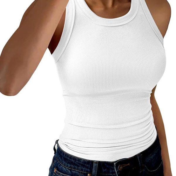 Reddit Deals | Shop the Best Online Deals 4 Womens Tank Tops High Neck Sleeveless Ribbed Tank Casual Basic Thick Strap Slim Fitted Racerback Shirts