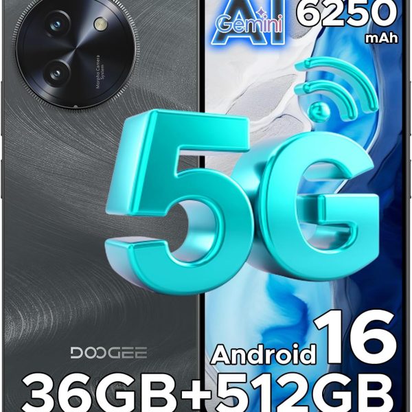 DOOGEE Note 59 Pro+ 5G Android 16 Cell Phone - Gemini AI, Unlocked Dual SIM, 36GB RAM+512GB ROM/2TB Expand, 6.75" 120Hz Display, 50MP AI Camera, 6250mAh Battery, NFC, GPS, Face & Fingerprint Unlock