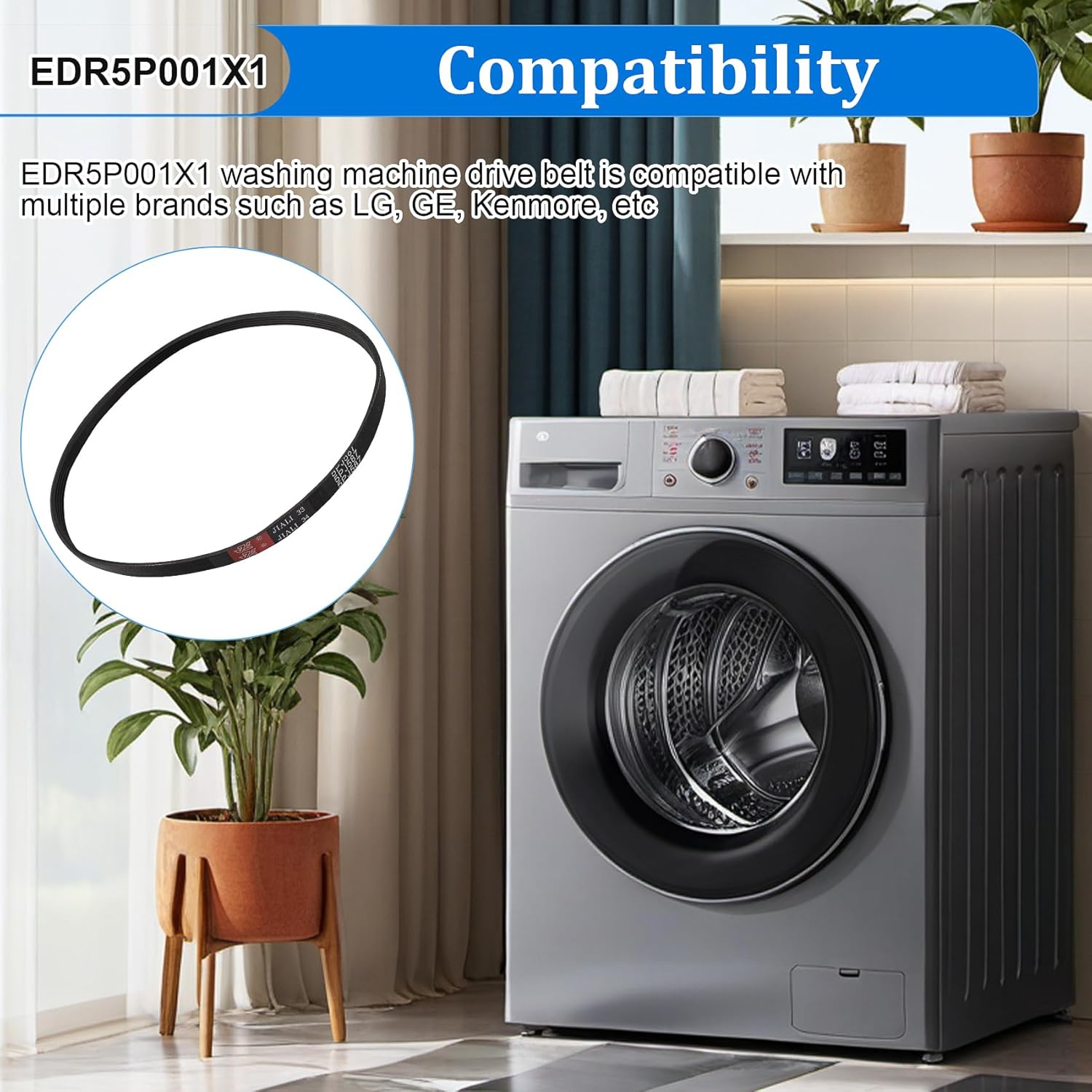 WE12X27300 Washer Drive Belt for GE Washing Machines, Replaces 4587578, AP6328196, PS12342956, EAP12342956, 253C1275P001, 5PJ587SJ161, Durable Rubber Drive Belt for GE GUD/GUV Series 3 WE12X27300 Washer Drive Belt for GE Washing Machines, Replaces 4587578, AP6328196, PS12342956, EAP12342956, 253C1275P001, 5PJ587SJ161, Durable Rubber Drive Belt for GE GUD/GUV Series - Image 3