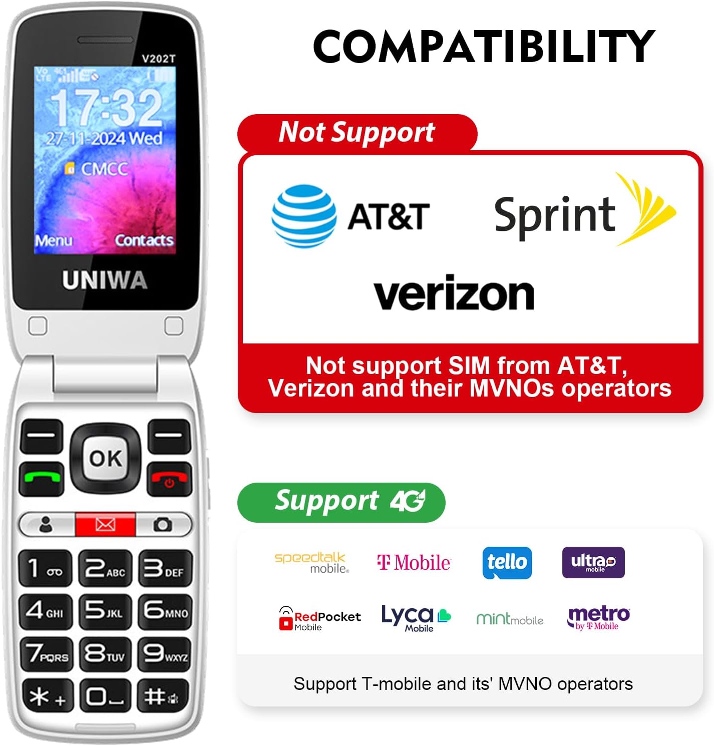 Mosthink 4G Unlocked Flip Cell Phone for Seniors with Speed Talk SIM Card, SOS Big Button Basic Cell Phone for Elderly, 2.4'' HD Display, Clear Sound, 1450mAh Battery with Charging Dock 2 Mosthink 4G Unlocked Flip Cell Phone for Seniors with Speed Talk SIM Card, SOS Big Button Basic Cell Phone for Elderly, 2.4'' HD Display, Clear Sound, 1450mAh Battery with Charging Dock - Image 2