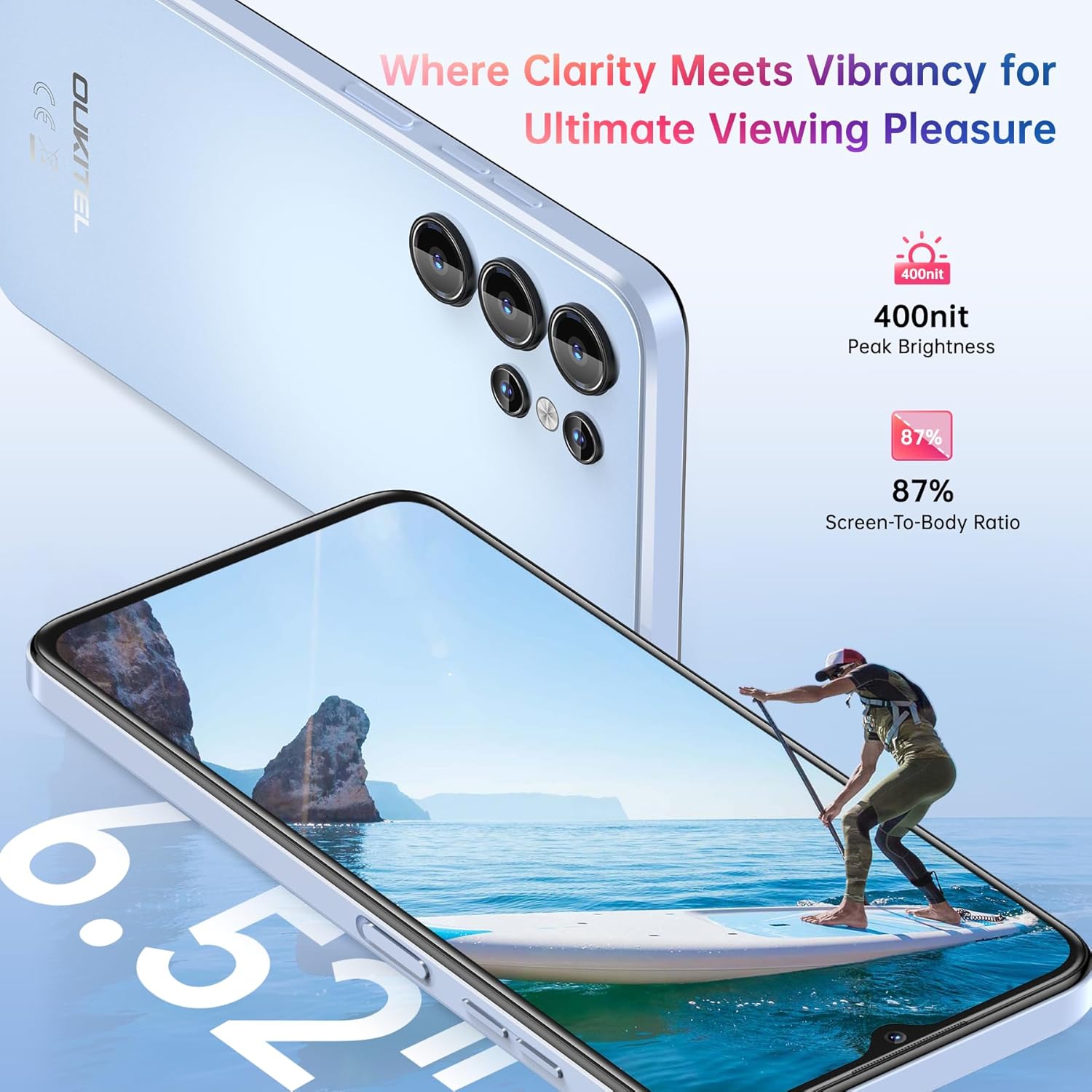 OUKITEL C1 Android 15 Cell Phone Unlocked 2025-16GB+128GB(TF 1TB), 6.52'' Waterdrop Screen, 5150mAh Battery Smartphone, 13MP Camera Octa Core, 4G Triple SIM, Fingerprint/3.5mm Jack/GPS,Blue 4 OUKITEL C1 Android 15 Cell Phone Unlocked 2025-16GB+128GB(TF 1TB), 6.52'' Waterdrop Screen, 5150mAh Battery Smartphone, 13MP Camera Octa Core, 4G Triple SIM, Fingerprint/3.5mm Jack/GPS,Blue - Image 4