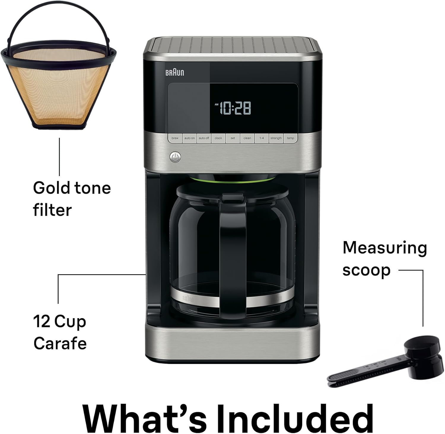 Braun BrewSense 12 Cup Drip Coffee Maker - Pause & Pour Mid Brew, Coffee Machine with 24-Hour Timer & Clock, Bold & Regular Strength, 1-4 Cup Functions, Self Clean, Auto Shutoff, Stainless Steel 5 Braun BrewSense 12 Cup Drip Coffee Maker - Pause & Pour Mid Brew, Coffee Machine with 24-Hour Timer & Clock, Bold & Regular Strength, 1-4 Cup Functions, Self Clean, Auto Shutoff, Stainless Steel - Image 5