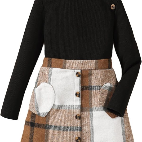 Cute Clothes for Girls Fall Winter Kids 2 Piece Outfits Sweater Plaid Skirt Tween Girls Clothing Dresses Set 8-12
