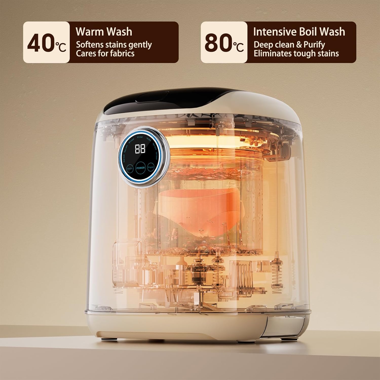 AHERO Fully Automatic Mini Washing Machine with Heated Wash, Spin Dry & Thermal Drying - 7L (1kg Capacity) Portable for Underwear, Socks, Baby Clothes 4 AHERO Fully Automatic Mini Washing Machine with Heated Wash, Spin Dry & Thermal Drying - 7L (1kg Capacity) Portable for Underwear, Socks, Baby Clothes - Image 4