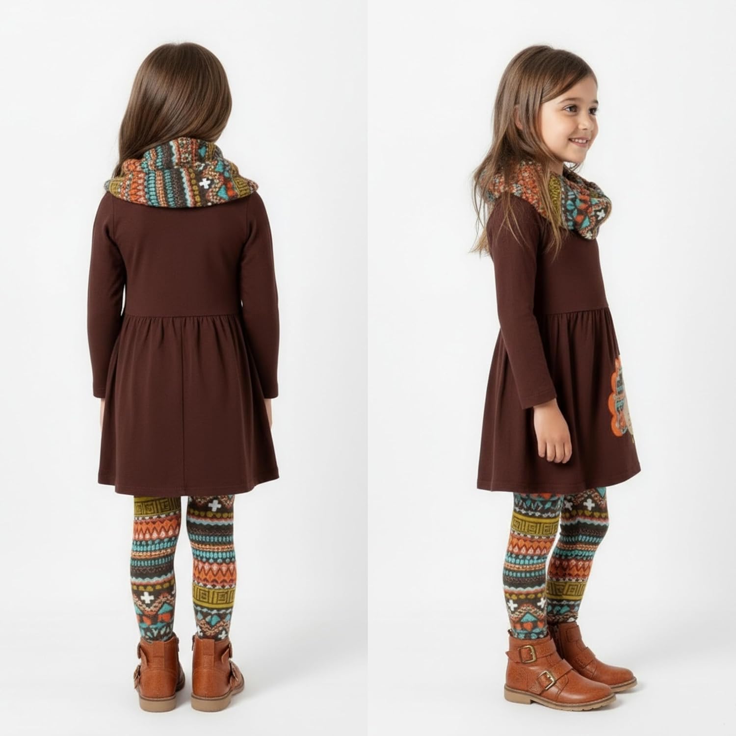 Unique Baby Girls Kids Toddler 3pc Outfit Set Long Sleeve Stretch Tunic Top Leggings and Scarf 5 Unique Baby Girls Kids Toddler 3pc Outfit Set Long Sleeve Stretch Tunic Top Leggings and Scarf - Image 5