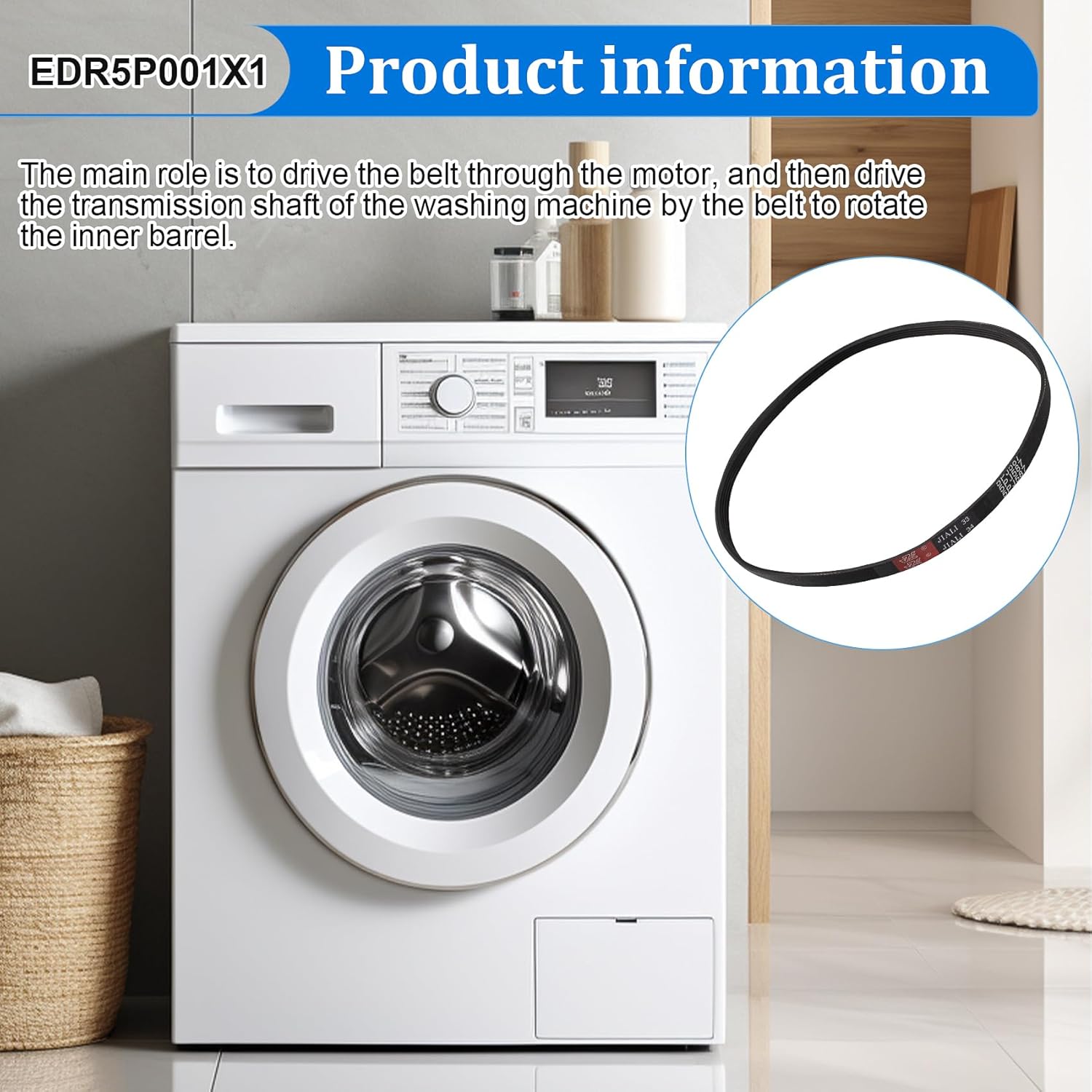 WE12X27300 Washer Drive Belt for GE Washing Machines, Replaces 4587578, AP6328196, PS12342956, EAP12342956, 253C1275P001, 5PJ587SJ161, Durable Rubber Drive Belt for GE GUD/GUV Series 2 WE12X27300 Washer Drive Belt for GE Washing Machines, Replaces 4587578, AP6328196, PS12342956, EAP12342956, 253C1275P001, 5PJ587SJ161, Durable Rubber Drive Belt for GE GUD/GUV Series - Image 2